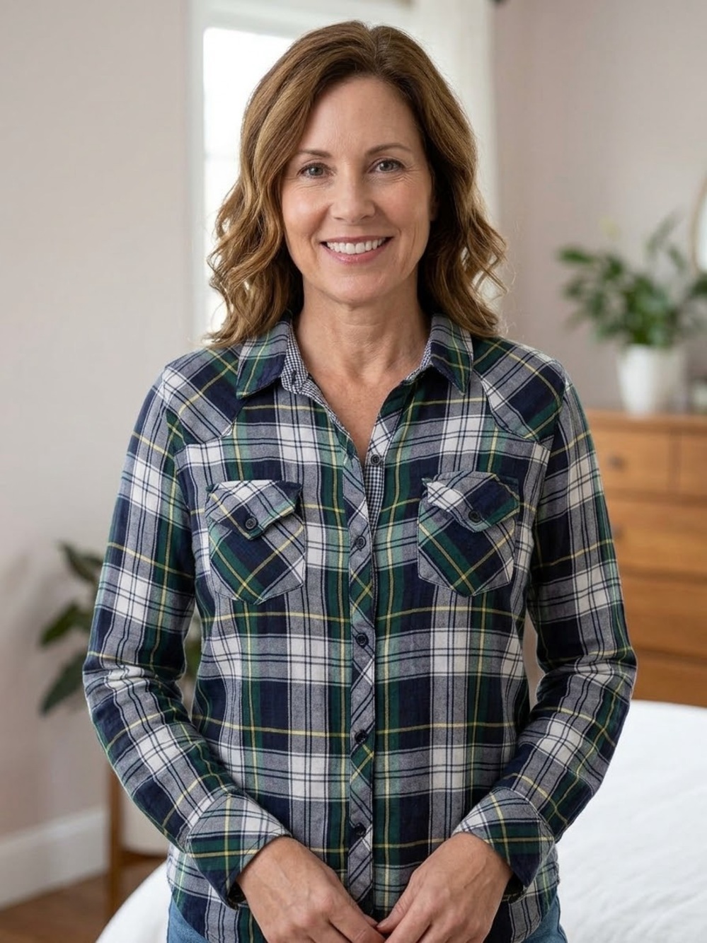 Rails Navy, Green & White Plaid Button-Down Shirt Double Layered